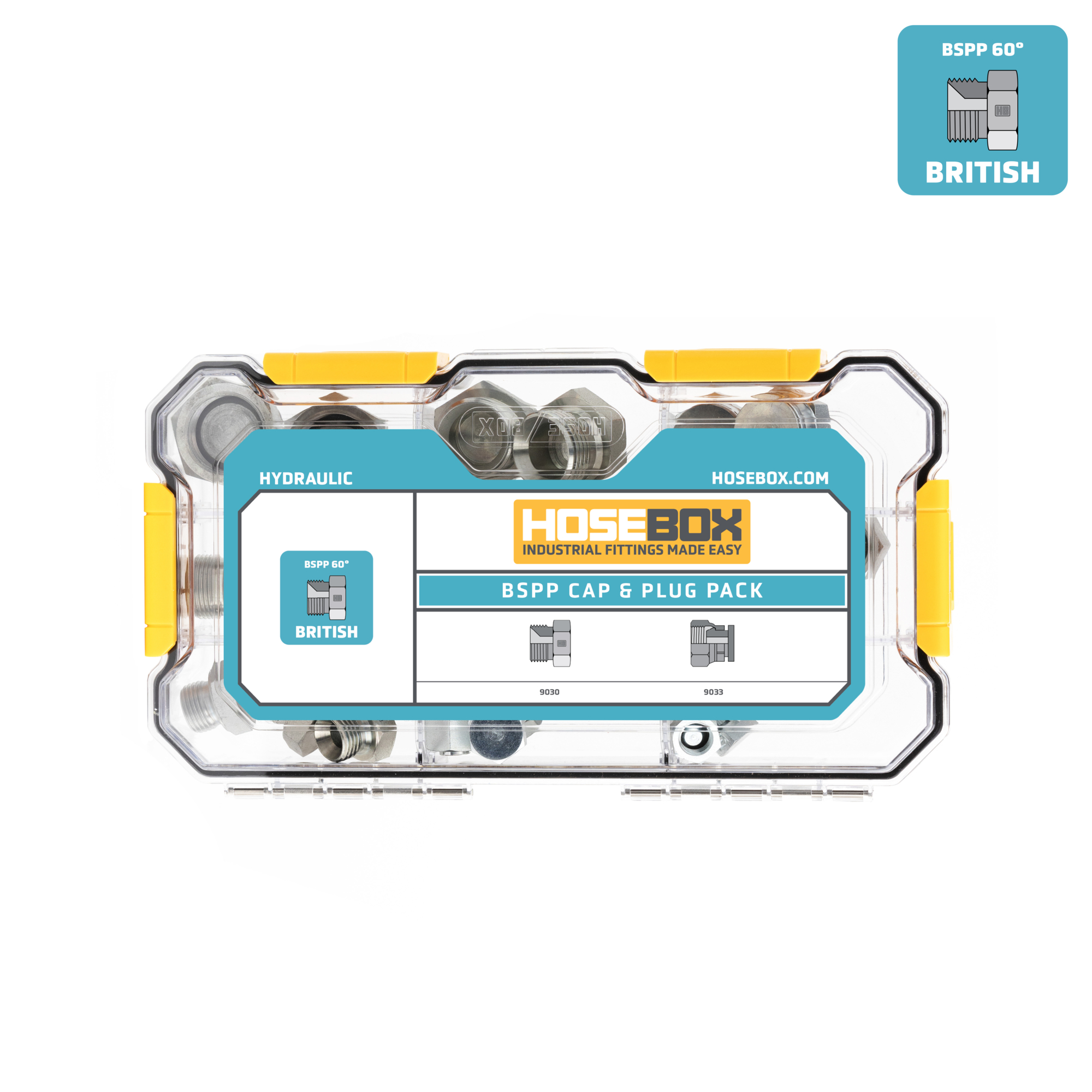 HoseBox, BSPP CAPS PLUGS KIT - 36 Caps Plugs, Fitting Size Other in, Model# HB2023-004